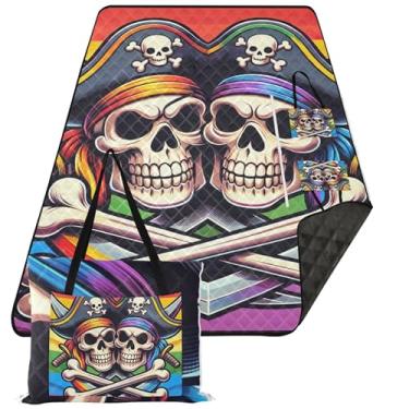 Imagem de TSENQUE Tapete de praia bonito Jolly Roger Pride Flag impermeável à prova de areia tapete de brincar ao ar livre para grama cobertores de piquenique dobráveis extragrande grande 299,7 cm x 203,2 cm