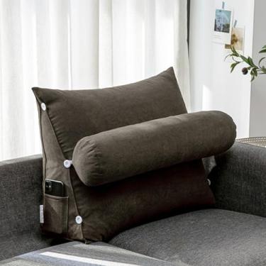 Imagem de CYTJHMD Almofada de cunha, almofada triangular com suporte para as costas ajustável, almofada de encosto de sofá-cama, almofada de leitura para livros, jogos ou assistir TV, café, 45 x 45 x 20 cm