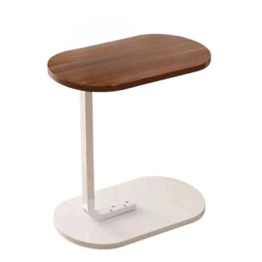Imagem de Mesa De Apoio Lateral Para Sofá Cama Notebook Portatil - Base de Ferro e MDF mesa para Notebook， Lateral para Sofá，Ajustavel，Portatil(marrom/branco)