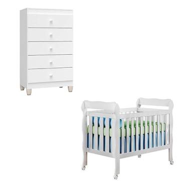 Imagem de Berço Americano Lila e Cômoda Gaveteiro Ternura Baby Branco Brilho - Incorplac
