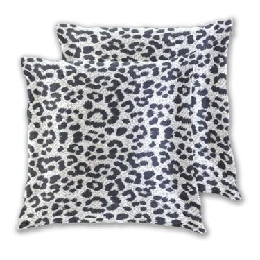 Imagem de Joitme Conjunto de 2 fronhas de almofada com estampa de leopardo cinza e preto, decoração de sofá, 40,6 x 40,6 cm, 2 peças