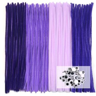 Imagem de TOAOB Conjunto de artigos de limpeza de cachimbo de 400 peças inclui hastes de chenille da série roxa de 6 mm x 30 cm de espessura e olhos arregalados para fazer artesanato, decoração, flores, animais