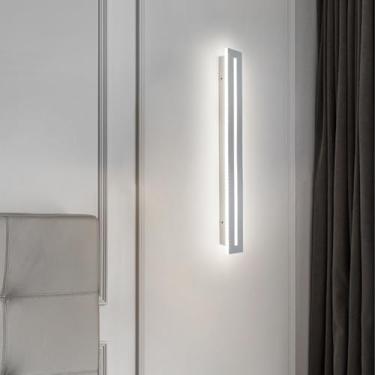 Imagem de GZZBMY LED apliques de parede moderno design metal alumínio candeeiros de parede minimalistas longa interior iluminação para quarto cabeceira sala de estar corredor escadas (branco luz branca, 60 cm)