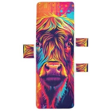 Imagem de Capa de toalha para espreguiçadeira de vaca highland pop art para espreguiçadeira de praia para uso ao ar livre 215,9 cm x 76,2 cm
