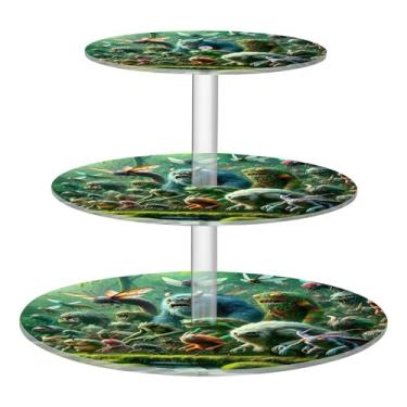 Imagem de Suporte de cupcake para festa de chá, 3 níveis, monstros na selva, para exibição de acrílico, torre de bolo, aniversário, casamento, sobremesa, bandeja para servir comida, sanduíche