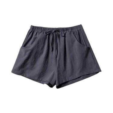 Imagem de Shorts Casuais De Algodão Linho Preto De Cintura Alta Para Mulheres, R