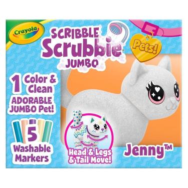 Imagem de Brinquedo Crayola Scribble Scrubbie Jumbo Cat de 6 polegadas com pincel e marcadores
