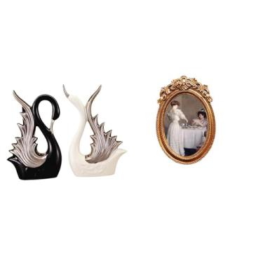 Imagem de Whtkoph Elegante Conjunto de Estatuetas de Cisne em Cerâmica E Porta-retratos Ornamentado em Resina para Mesa, Prateleira, Aniversário, Lareira, Aparador, Sup
