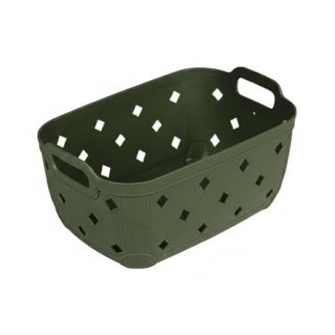 Imagem de Cesta Organizadora Plástica Design Vazado 29x14x20cm Multiuso para Armário Despensa Quarto Lavanderia e Decoração (Verde Musgo)