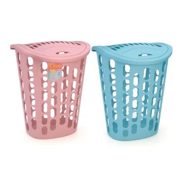 Imagem de Cesto De Roupa Suja Rosa Roupeiro Telado 40 Litros Banheiro Rosa e Azul(Rosa)