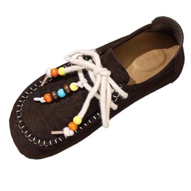 Imagem de Tênis feminino casual que combina com estilo étnico, sem cadarço, forro de rebanho, confortável, uso interno e externo, Marrom, 39