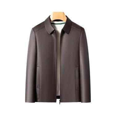 Imagem de Jaqueta De Couro De Cabra Grande Para Homens, Casaco Com Lapela, Moda 