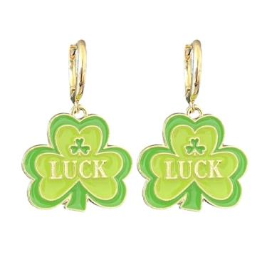 Imagem de Brinco feminino de trevo da sorte com pingente de trevo de trevo verde irlandês da sorte brincos pequenos para o festival do dia de São Patrício, joias da sorte