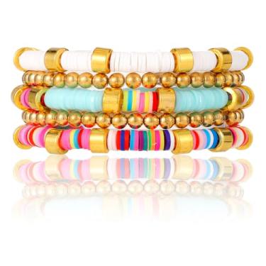 Imagem de Conjunto de 5 pulseiras de surfista, pulseiras elásticas coloridas Boho com contas empilháveis, pulseiras da amizade, estética, verão, praia, joias, presentes para mulheres