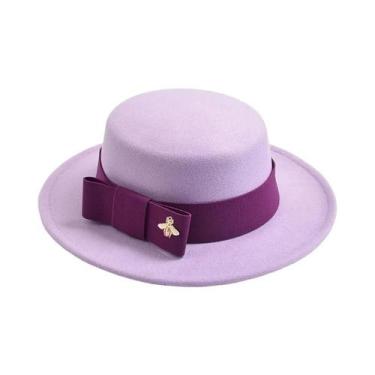 Imagem de Chapéu Fedora Feminino De Moda Com Topo Plano E Laço Para Casamento, I