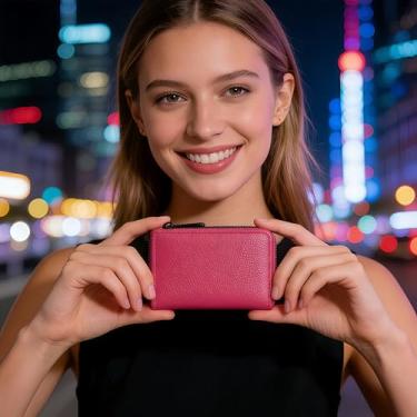 Imagem de Carteira feminina vermelha com zíper – Porta-cartões de crédito compactos com bloqueio de RFID, carteira pequena com 14 compartimentos para passeios diários, bolsa ou bolso (11 x 7 x 2 cm)