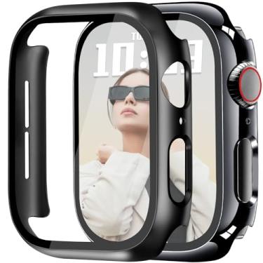 Imagem de JR.DM Pacote com 2 capas rígidas de policarbonato de 46 mm com protetor de tela de vidro temperado HD para Apple Watch Series 10/11 (2025), protetor de proteção total contra arranhões para iWatch