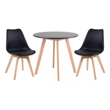 Imagem de Kit Mesa Redonda Leda Eames 90 Cm Preto + 2 Cadeiras Eiffel Leda - UNI