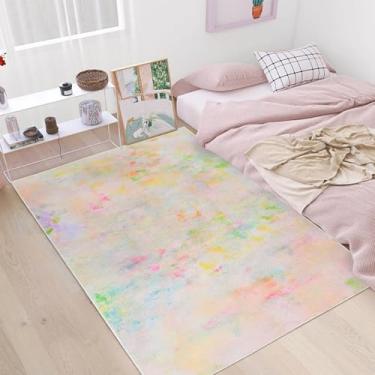 Imagem de Lacomfy Tapete de área infantil pastel, 9 x 1,5 m, tapete rosa para quarto de meninas, quarto de crianças, macio, antiderrapante, multicolorido, lavável, moderno, abstrato, arco-íris, decoração para