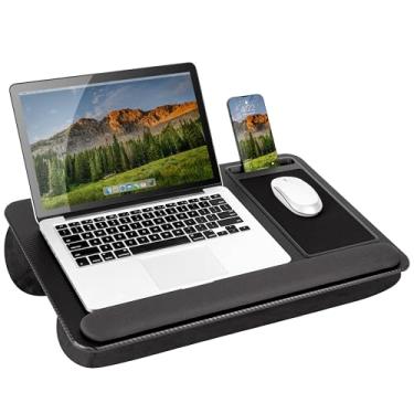 Imagem de LAPGEAR Mesa de colo profissional para escritório doméstico com descanso de pulso, mouse pad e suporte de telefone - carbono preto - serve para laptops de até 15,6 polegadas - Estilo nº 91598