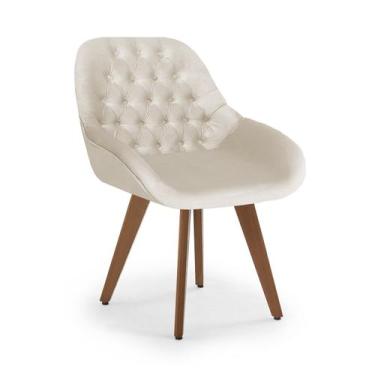 Imagem de Poltrona Base Fixa Pé Madeira Capitonê Pandora - Zari Decor, Velutto N