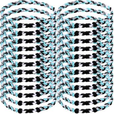 Imagem de Zeyune 24 colares de beisebol de 45,7 cm para meninos, três cordas trançadas, tornado de titânio, cordão de beisebol, para homens, esporte (preto, azul celeste, branco)