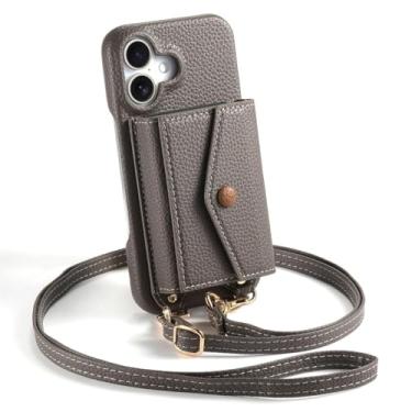 Imagem de Bolsa de ombro para iPhone 17/17 Air/17 Pro/17 Pro Max, com porta-cartões e espelho de maquiagem, capa para celular, carteira de couro elegante (cinza, 17)