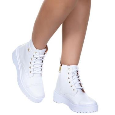 Imagem de Coturno Feminino Plataforma Militar Blogueira Amarrar Zíper Fecho Clas