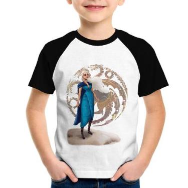 Imagem de Camiseta Raglan Infantil Daenerys Targaryen Art - Foca na Moda, Branco