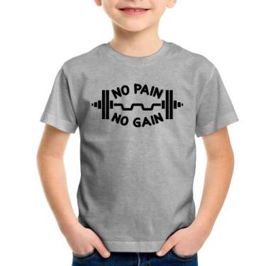 Imagem de Camiseta Infantil No Pain No Gain - Foca na Moda, Cinza, 14