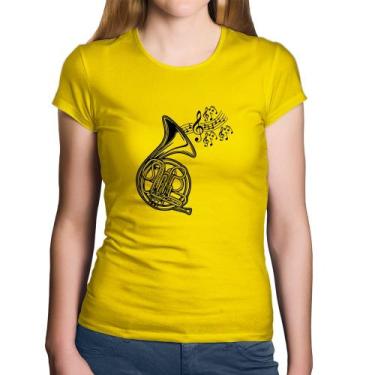 Imagem de Baby Look Algodão Trompa Notas Musicais - Foca na Moda, Amarelo, P