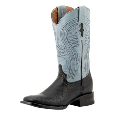 Imagem de Ferrini Bota masculina lisa de avestruz quadrada amarela, Preto, 13