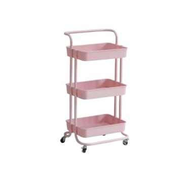 Imagem de Armário Carrinho Organizador Movel 3 Prateleira Divisória Com Rodinha Cozinha Quarto Banheiro - Rosa