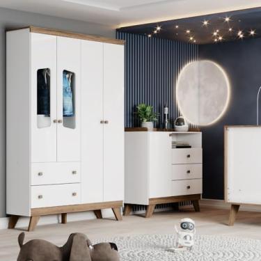 Imagem de Quarto de Bebê com Guarda Roupa 4 Portas e Cômoda 3 Gavetas Lola Henn