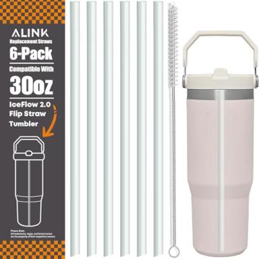Imagem de ALINK Canudos de substituição para Stanley IceFlow 2.0 Copo de canudo flip 850 g, pacote com 6 canudos de plástico transparente reutilizáveis compatíveis com copo IceFlow de 850 g com escova de