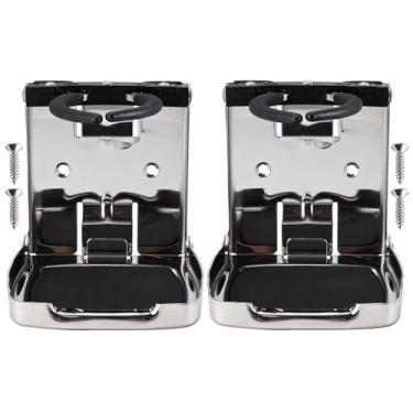 Imagem de NovelBee 2 suportes de copo dobráveis, porta-copos de barco, aço inoxidável, ajustável, dobrável, parede, carro, mesa, porta-copos para barcos, caminhões, trailers, vans, trailers, caravanas