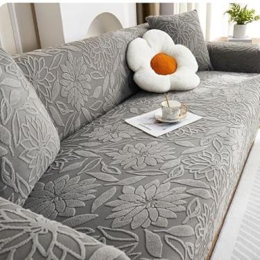 Imagem de Capa de sofá 1, 2, 3, 4 e 5 lugares, protetor móveis veludo grosso luxo, capa cor sólida, elástica para cadeira reclinável(Gray,1-seat 90-140cm)