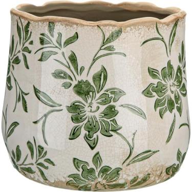 Imagem de Bokon Vaso de cerâmica vintage de 17 cm, vasos decorativos para plantas com esmalte crackle para ambientes internos e externos, cozinha, mesa, prateleira, cornija, casa, decoração de jardim, presente