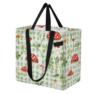 Imagem de SEHANY Sacola de compras reutilizável de cogumelo herb com alças reforçadas, bolsa de compras de lona dobrável à prova d'água de grande capacidade para viagem, cozinha, praia
