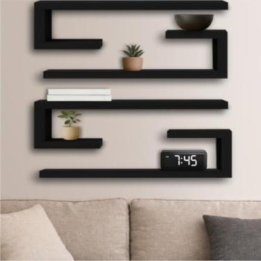 Imagem de Kit de Nichos Minimalista para Sala e Escritório – Prateleira de Parede Decorativa Modelo J(4 Unidades,60x20x20 Mdf Preto)