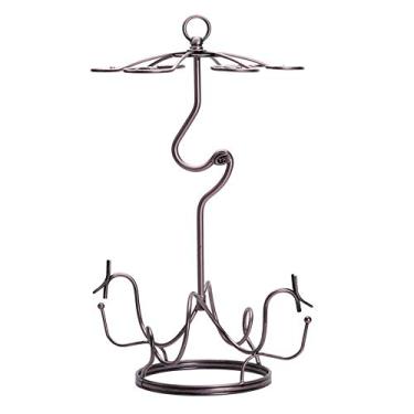 Imagem de Rack de vinho 2 garrafas de bancada de metal para vinho 6 taças de vidro de mesa suportes de armazenamento de vinho suportes de bronze para adega de despensa de cozinha (cor: bronze tamanho: 2