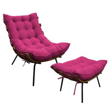 Imagem de Kit Poltrona e Puff Costela Base Fixa Suede Pink - Doce Sonho Móveis