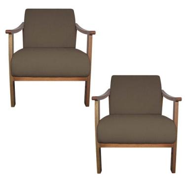 Imagem de Kit 02 Poltrona Liz Base Madeira Suede - Doce Sonho Móveis, Marrom