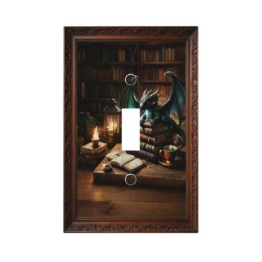 Imagem de Capas de interruptor de luz de arte decorativa biblioteca encantada dragão placa de parede com interruptor único capa decorativa placa elétrica para decoração de casa