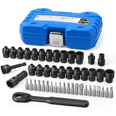 Imagem de ZOMIYU Conjunto de soquete de passagem de 1/10.2 cm, soquetes SAE e métricos de 12 pontos com catraca 2 em 1 (72 dentes), adaptador, barra de extensão e estojo resistente, aço CR-V