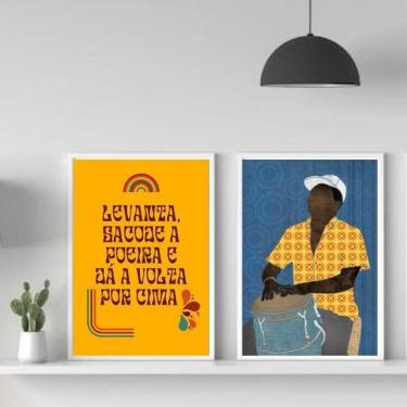 Imagem de Kit 2 Quadros Samba Sambista 45x34cm - Vidro e Moldura Preta