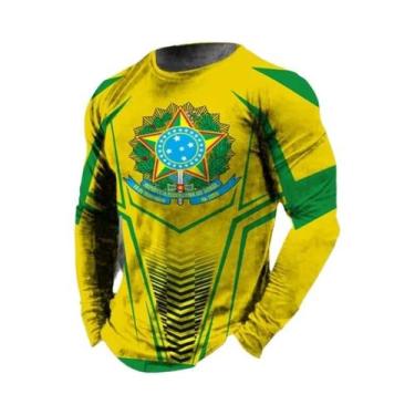 Imagem de Camiseta Masculina Retro Com Estampa 3D Da Bandeira Do Brasil, Manga L