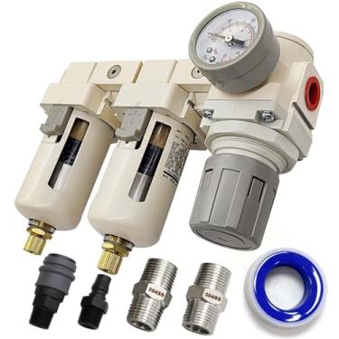 Imagem de YSIL Filtro de ar NPT de 3/20.3 cm, filtros de ar duplos, compressor, separador de água, regulador de pressão, combo de elemento de latão de 5 mícrons (drenagem semiautomática)