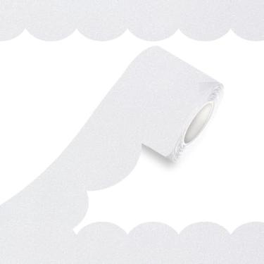 Imagem de Borda de quadro de avisos recortada com brilho de 2,8 m - borda branca para quadro de avisos, rolo decorativo com acabamento branco brilhante para sala de aula, escola, escritório, casa