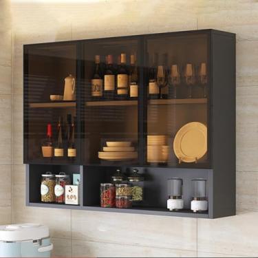 Imagem de Armário de exibição de vidro para banheiro montado na parede, unidade de armazenamento de cozinha estreita em marrom/cinza, alça oculta, decoração de sala de estar, armazenamento sobre o vaso